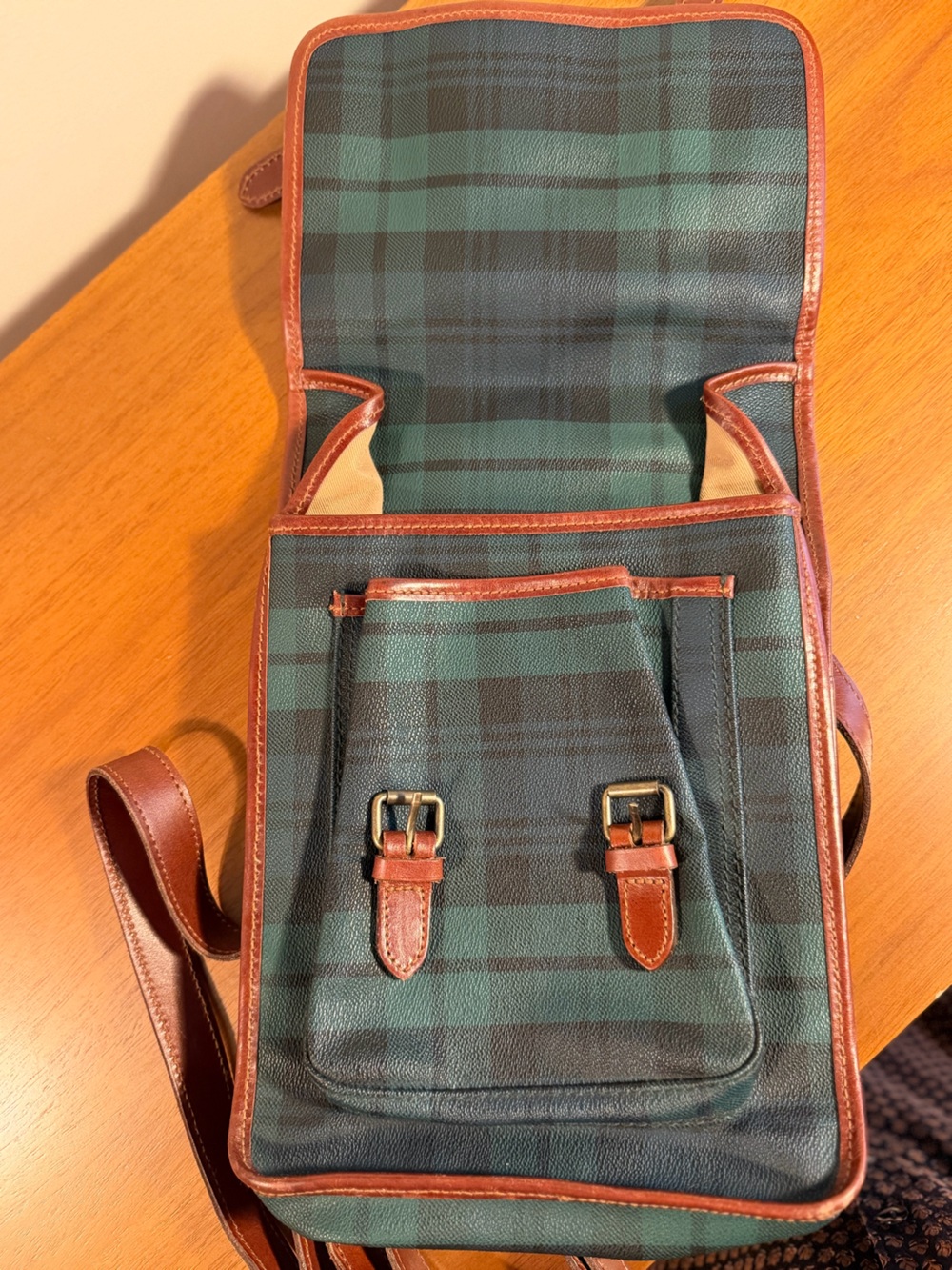 Vintage Polo Ralph Lauren Blackwatch Plaid Leather Backpack Fall Preppy Rare - Picture 9 of 10
